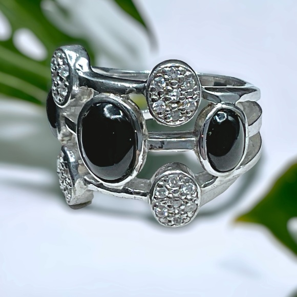 🌺Sterling Onyx & 28 Genuine Diamond Ring - Picture 6 of 14